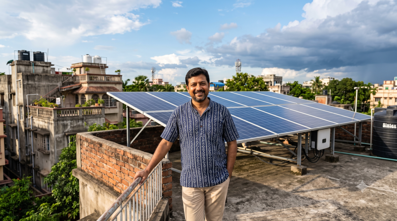 happy man- after solar panel installation